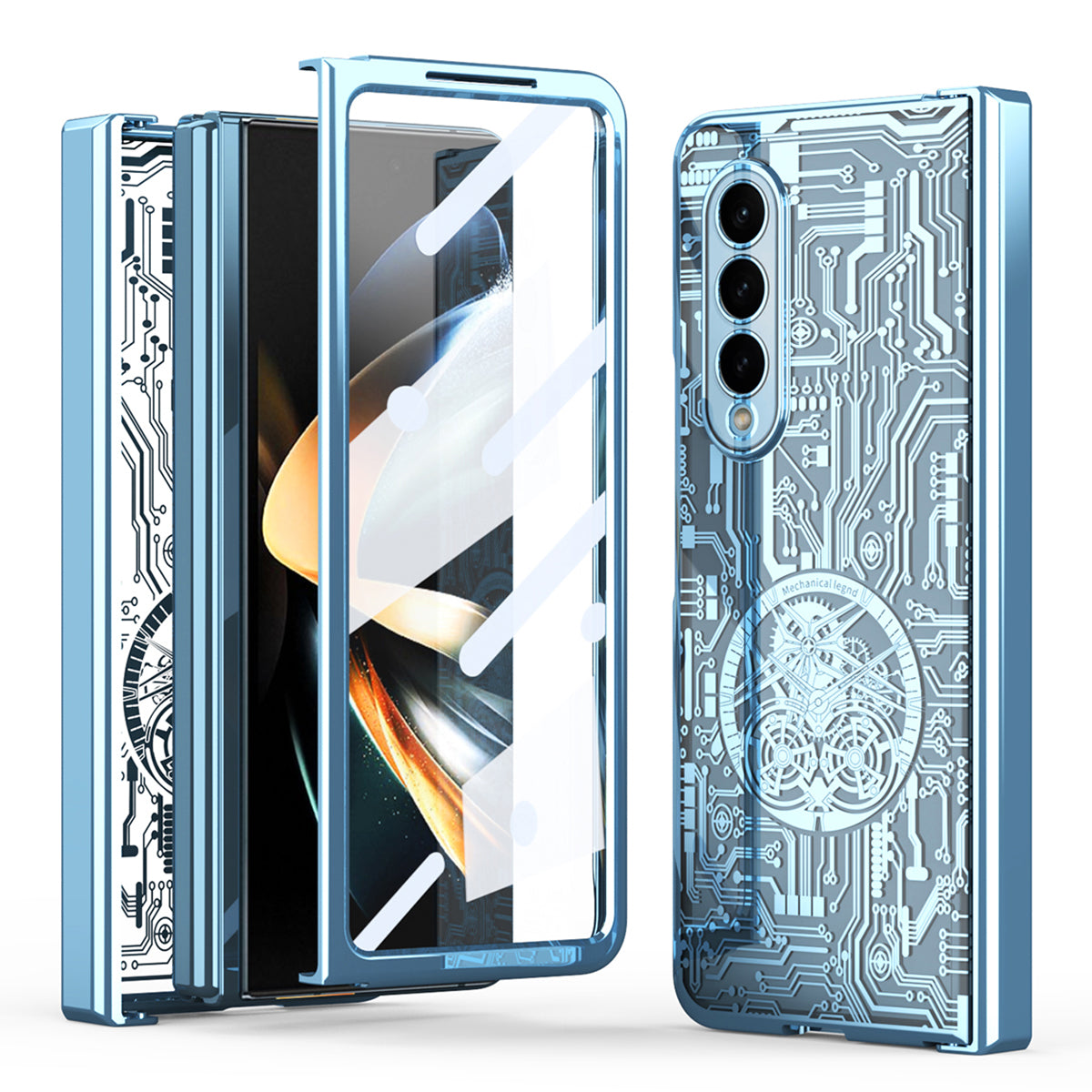 Folding Phone Case for Samsung Galaxy Z Fold3 5G Mechanical Legend Series Electroplating PC Shell with Tempered Glass Film Folding Phone Case for Samsung Galaxy Z Fold3 5G Mechanical Legend Series Electroplating PC Shell with Tempered Glass Film